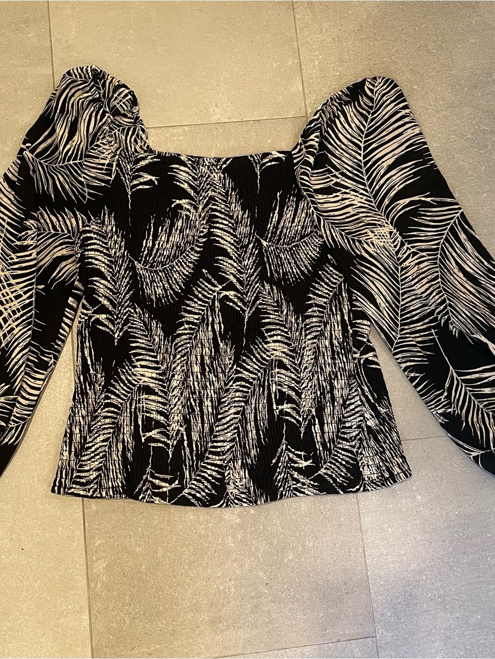 Belldini Black and White Feather-Print Square Neck Top